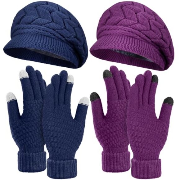 Winter Hat & Gloves Set - Knitted Touchscreen Mittens & Beanie main image 7